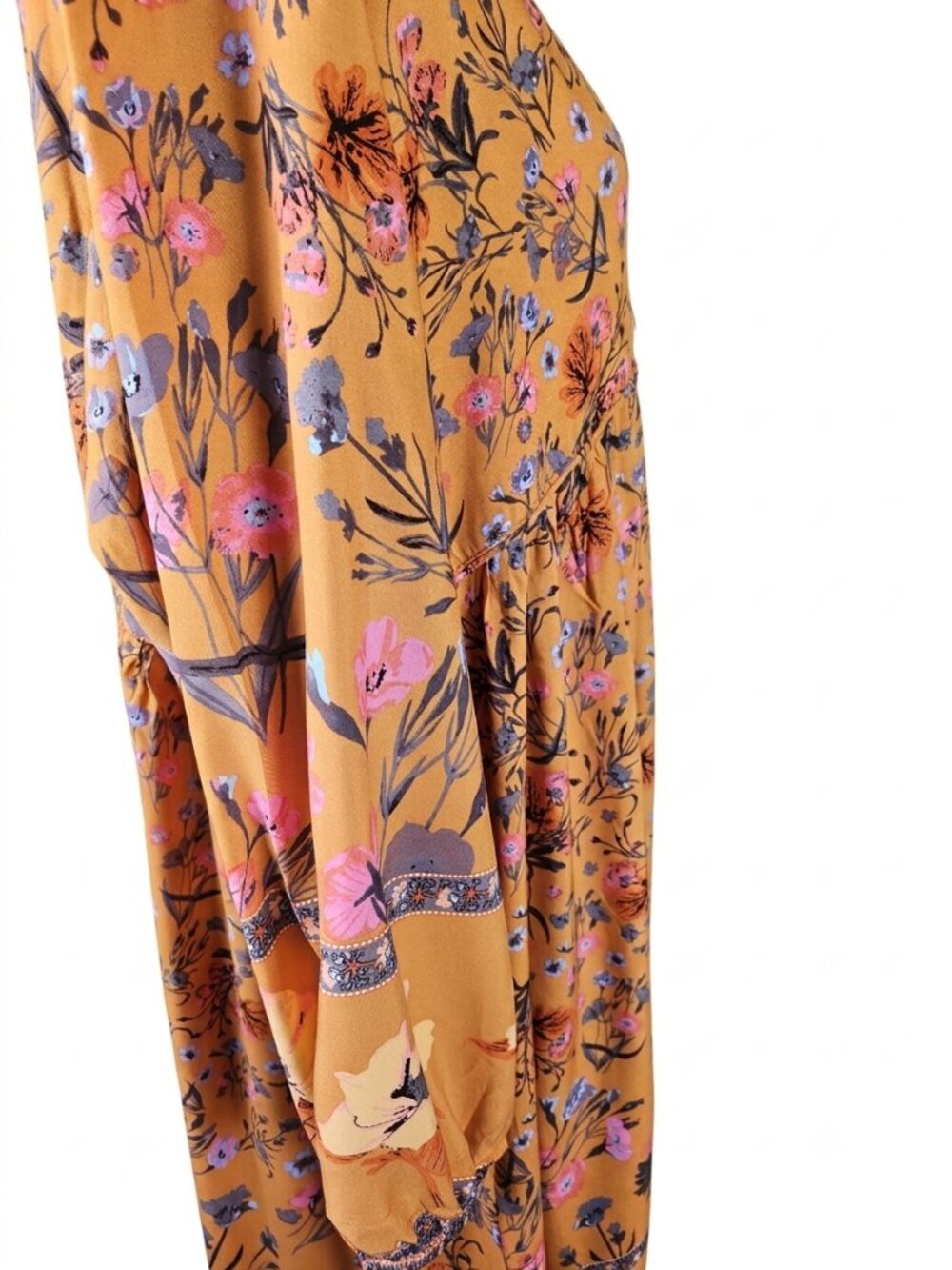 R.Vivimos Mustard Yellow Boho Floral Tassel Maxi Dress Peasant 2XL 70s Vibe NWT - Picture 7 of 13